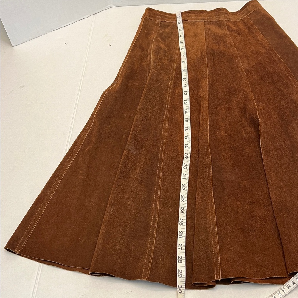LEATHER VINTAGE 70’s BROWN A LINE MIDI SKIRT WITH TALON SIPPER SIZE SMALL - Picture 13 of 14